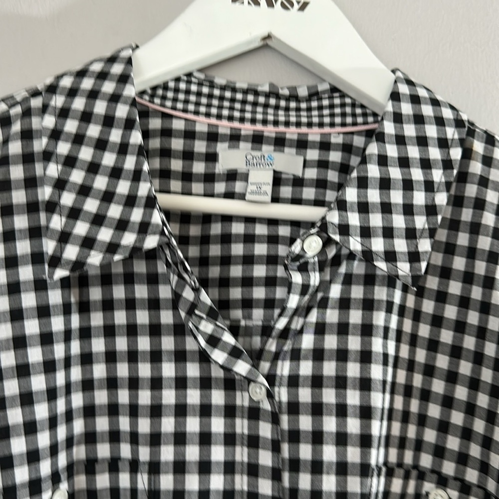 Croft & Barrow Shirt Black White Gingham Button Up Roll Tab 3/4 Sleeve 1X - Picture 2 of 7